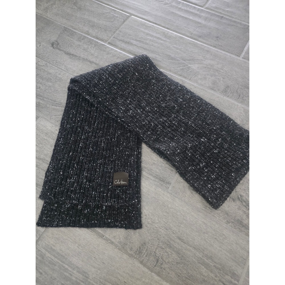 Cole Haan Charcoal Grey Ribbed Knit Scarf Wool Alpaca Blend Salt Pepper Unisex